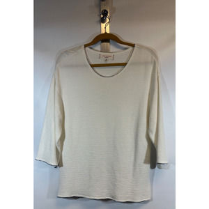 Max Studio London Women Contrast Knit Blouse White Navy Trim size M 3/4 Slv. D40